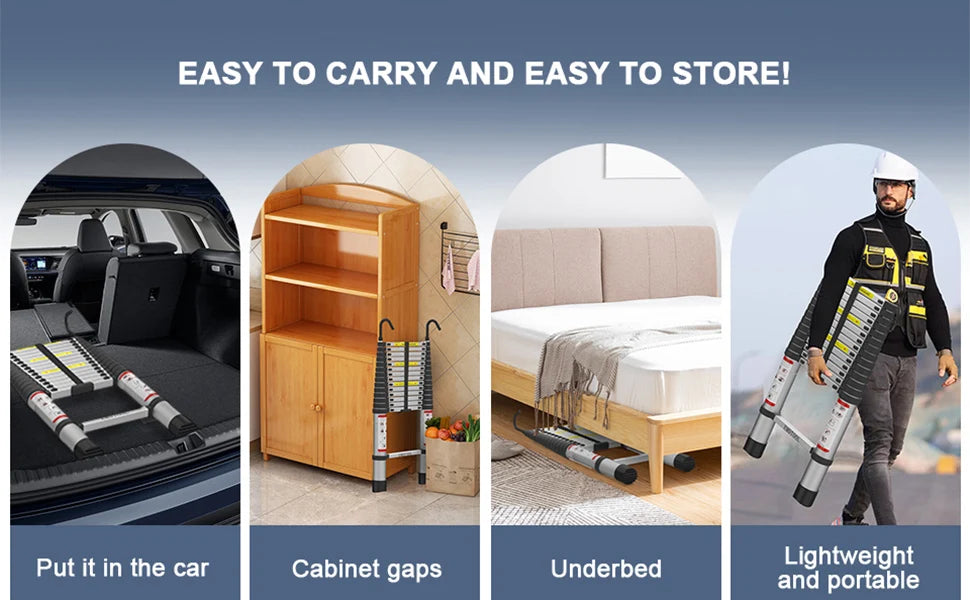 Multi-Size Aluminium Telescopic Ladder with Non-Slip Feet,Adjustable Lightweight Ladder