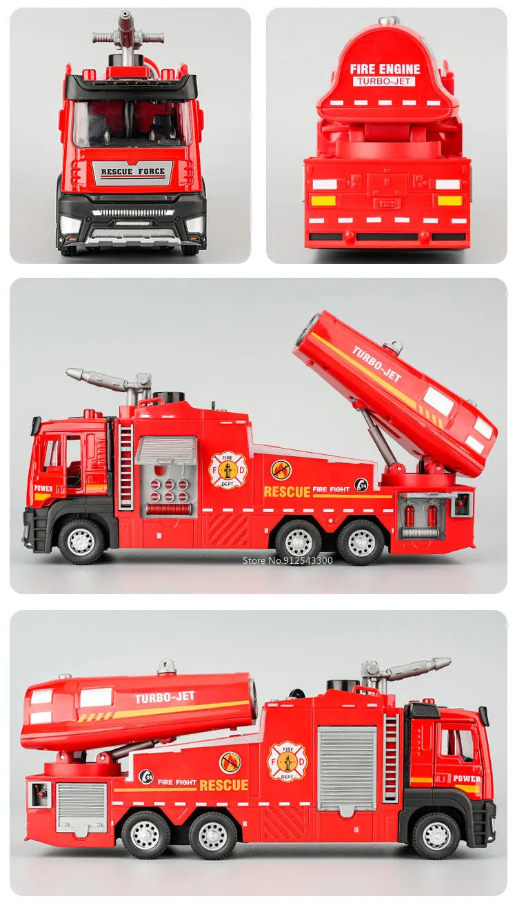 1:32 Scale Water Spray Fire Truck Model Ladder Trucks Toy Car Sound Light Christmas Gift