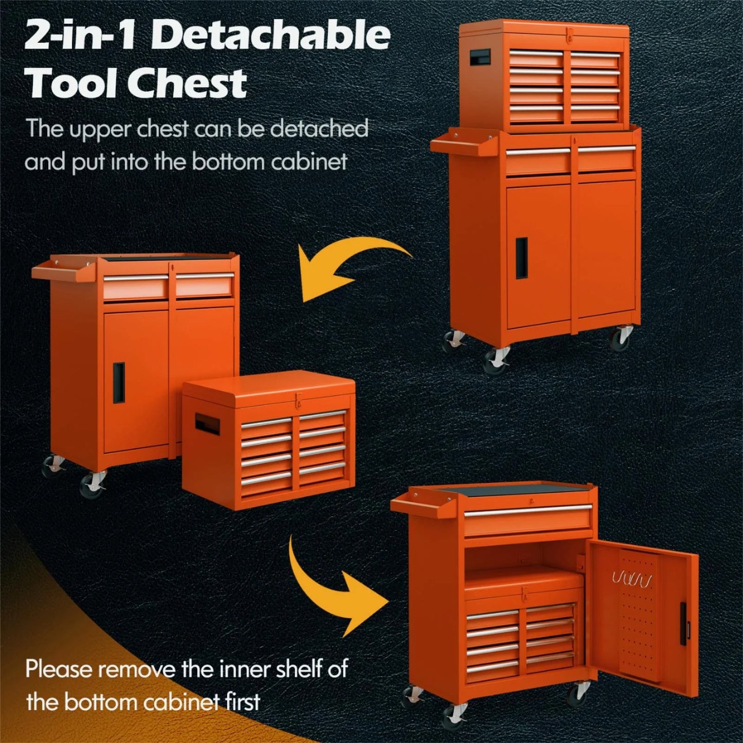 ERGOMASTER 5-Drawer Rolling Tool Chest High Capacity Tool Storage Cabinet-Orange