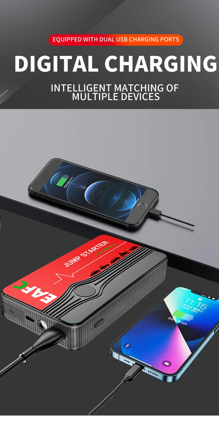 12V Car Jump Starter 600A-2000A Car Battery Starter Booster Emergency Start Portable Power Bank