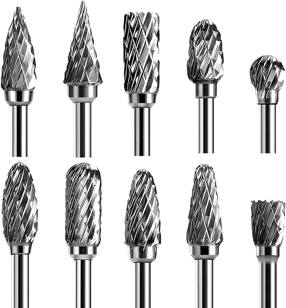 10PCS Carbide Burr Set Compatible with Dremel 1/8" Shank Die Grinder Rotary Tool Rasp Bits Wood Metal Carving Electric Grinding