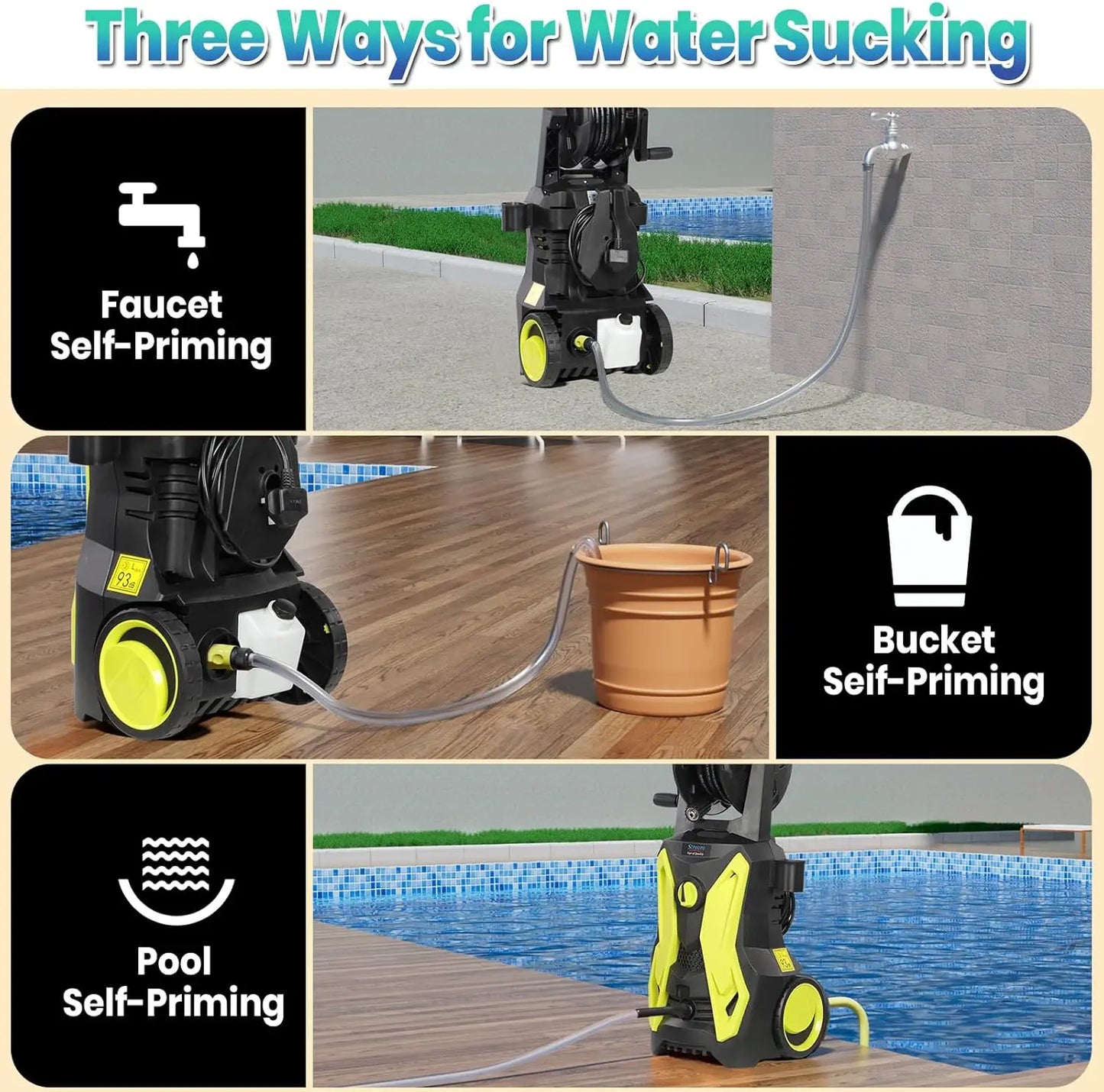 Electric Pressure Washer, 2000W 150Bar 450L/H Power Jet With Patio Cleaner Fix Brush,Turbo Nozzle Soap Dispenser