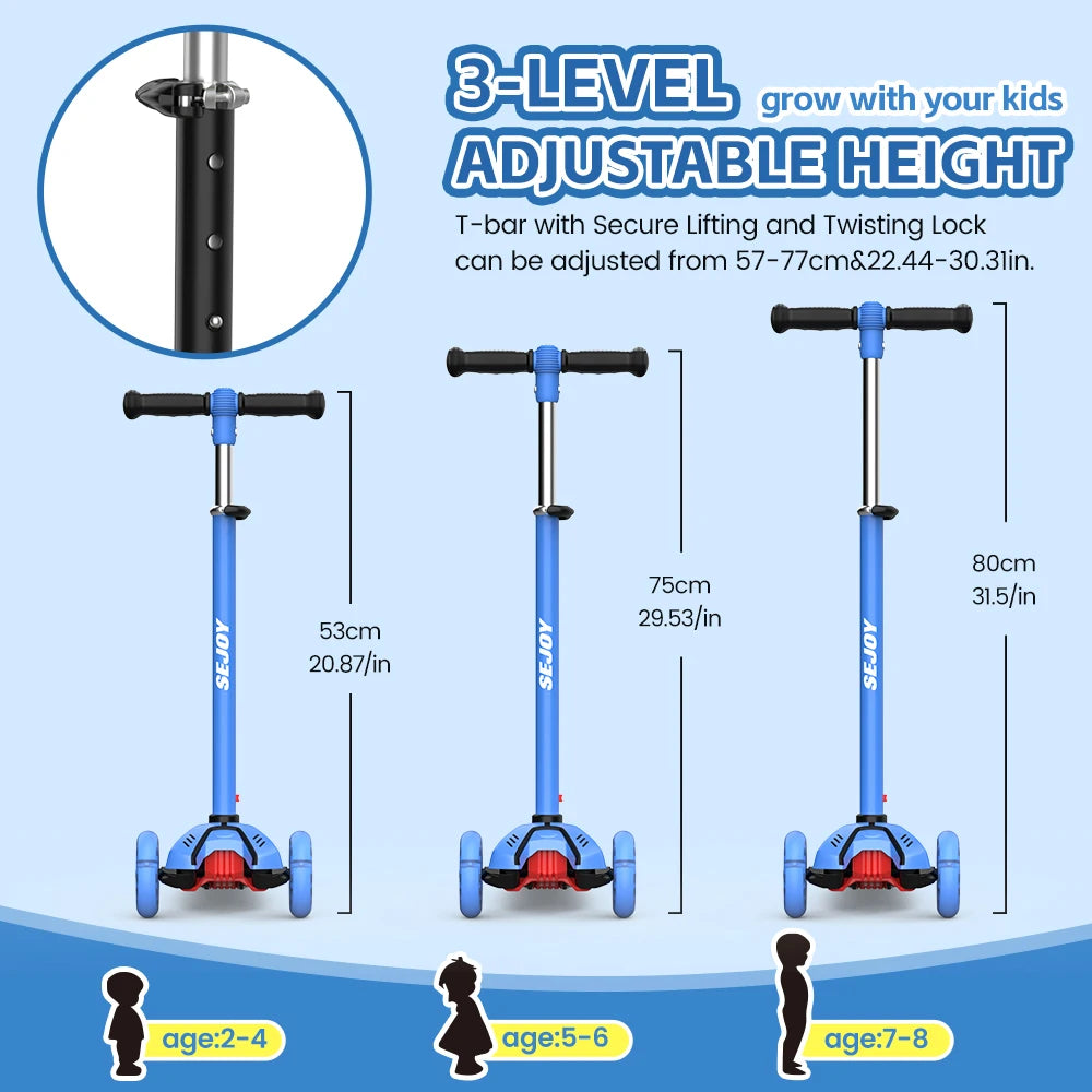 Sejoy Baby Scooter with LED Wheels Adjustable Height, Foldable Design & Dual Modes 2-8 Years