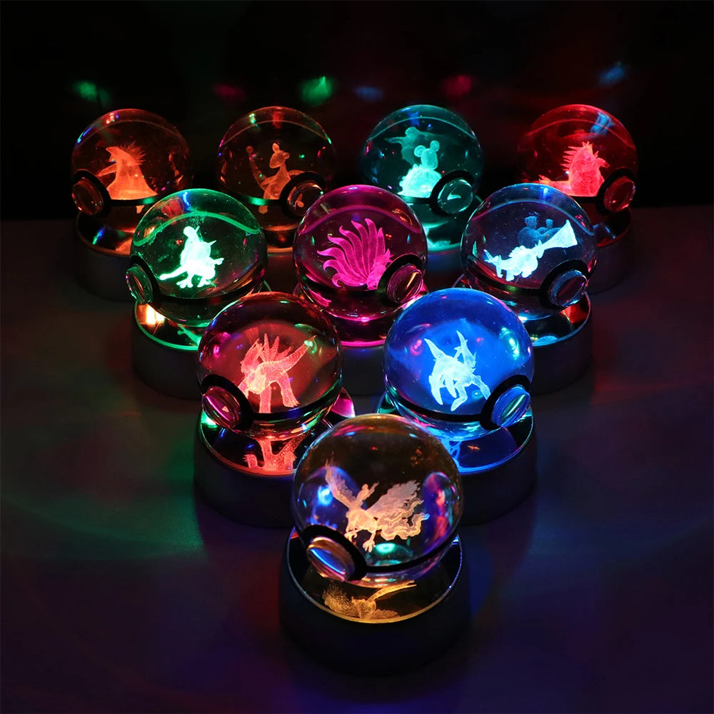 Pokemon 3D Crystal Ball Pikachu Gengar Eevee Mewtwo Anime Led Night Light