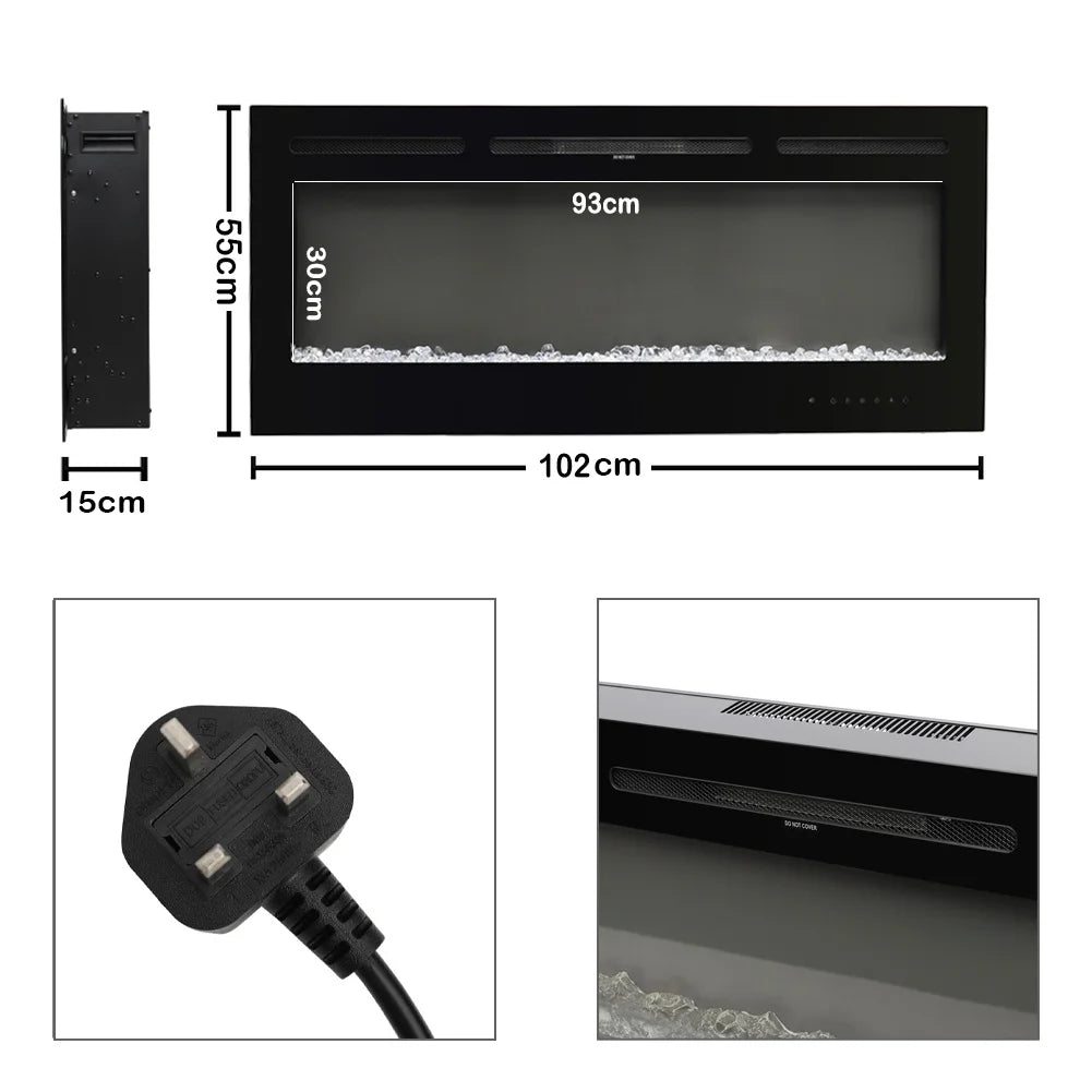 40 Inch LED Electric Fireplace Wall Mounted Wall Insert Heater 9 Flame Colours