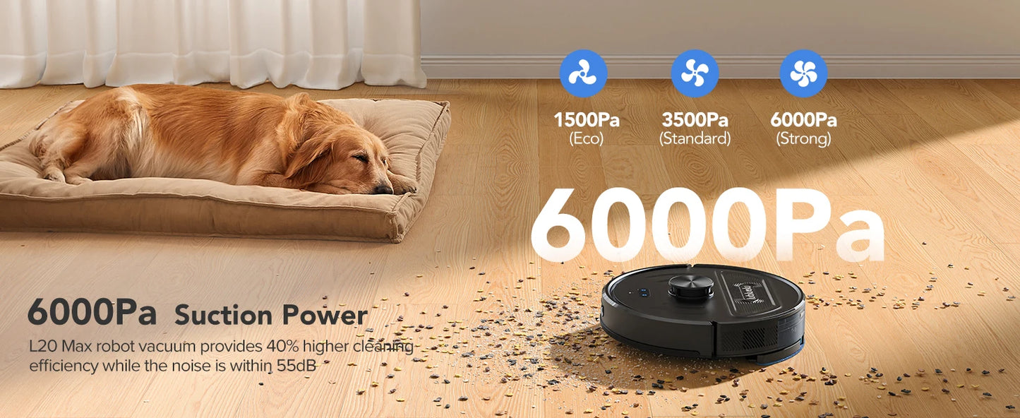 Lubluelu L20Max Self-Emptying 3-in-1 Robot Vacuum Mop - 6000Pa Suction LiDAR Navigation Large Dust Bag Hands-Free 120min Runtime