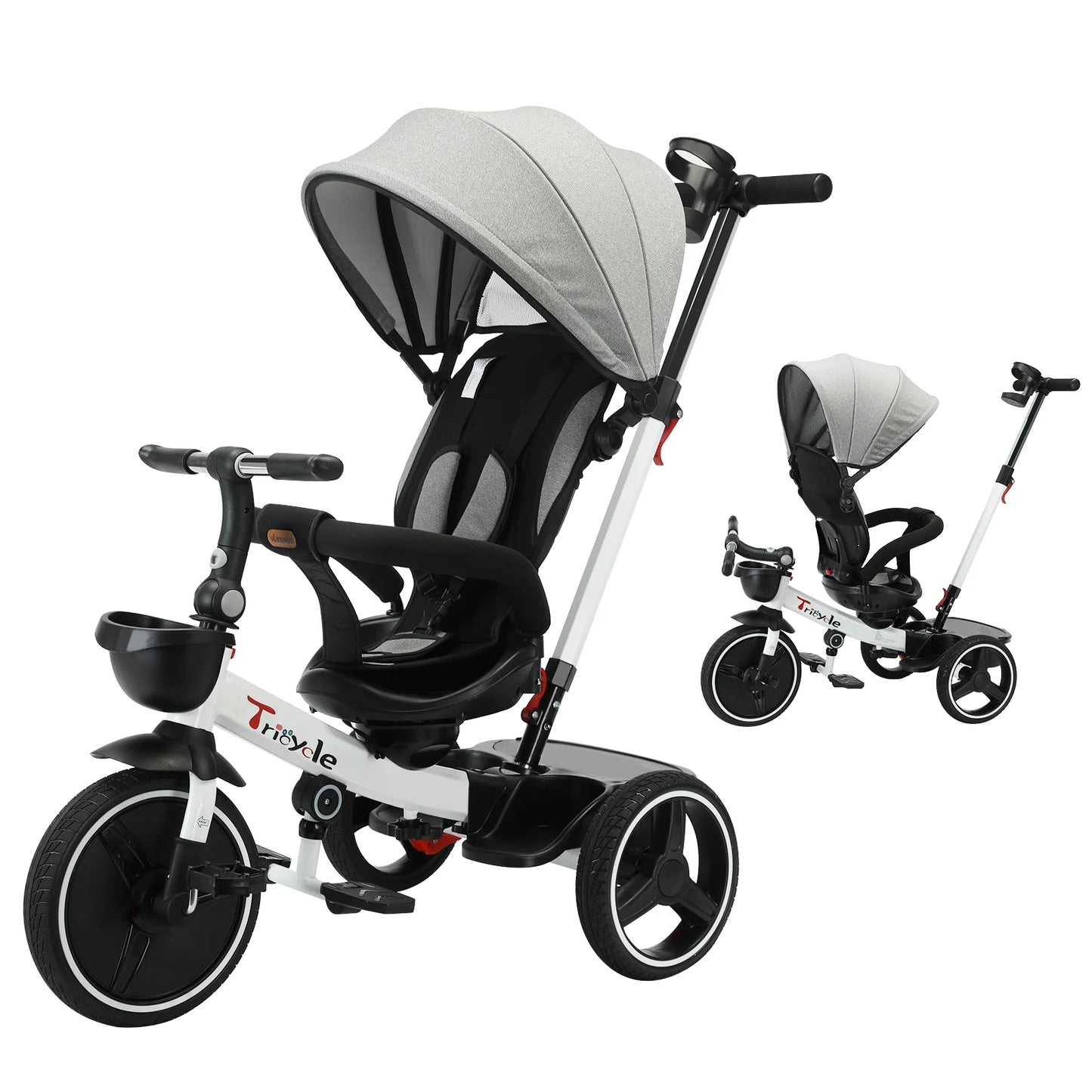 Ubravoo Baby Stroller Tricycle Ride Bike , 5-in-1, Adjustable Canopy, Sitting & Lying, Celerity Disassembly & Assembly, 1-5 Years