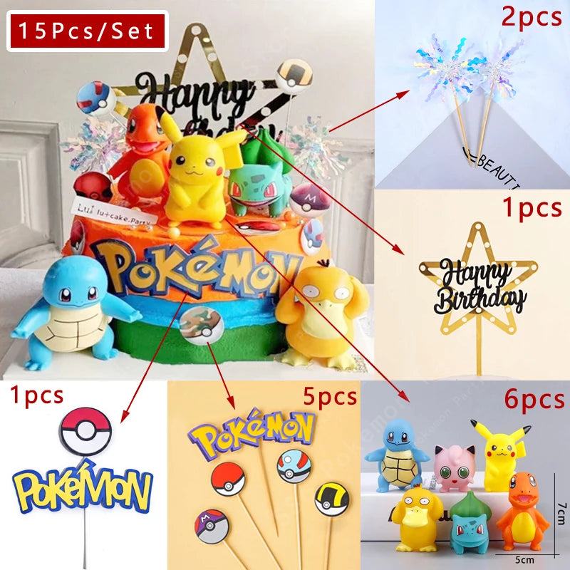 15Pcs/Set Pokemon Cake Topper Pikachu Anime Figure Party Birthday Pokemon Cake Decoration Supplies Ornaments