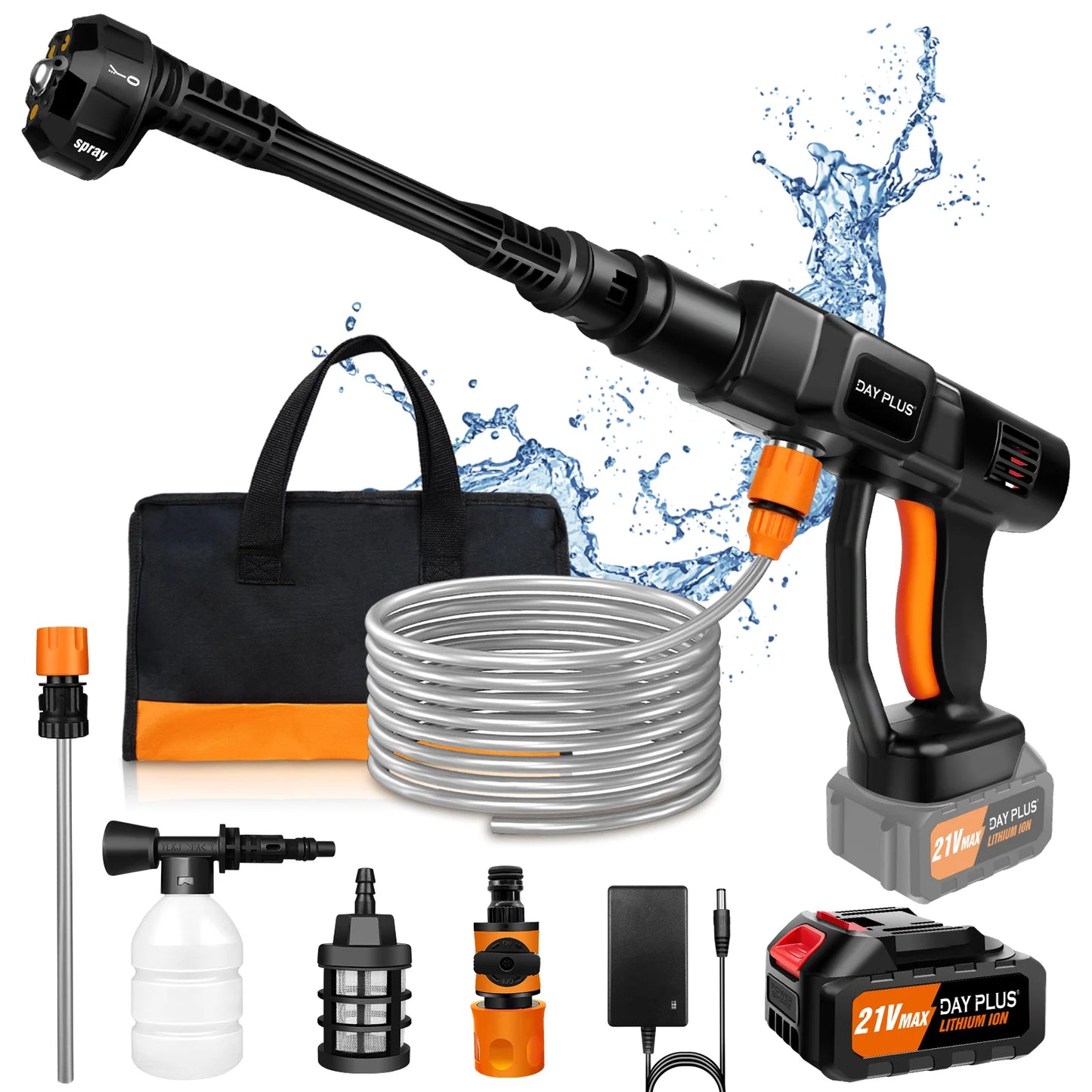 DayPlus Cordless Pressure Washer,6-in-1 Portable 150bar 3.0Ah Battery for Floor/Garden Cleaning