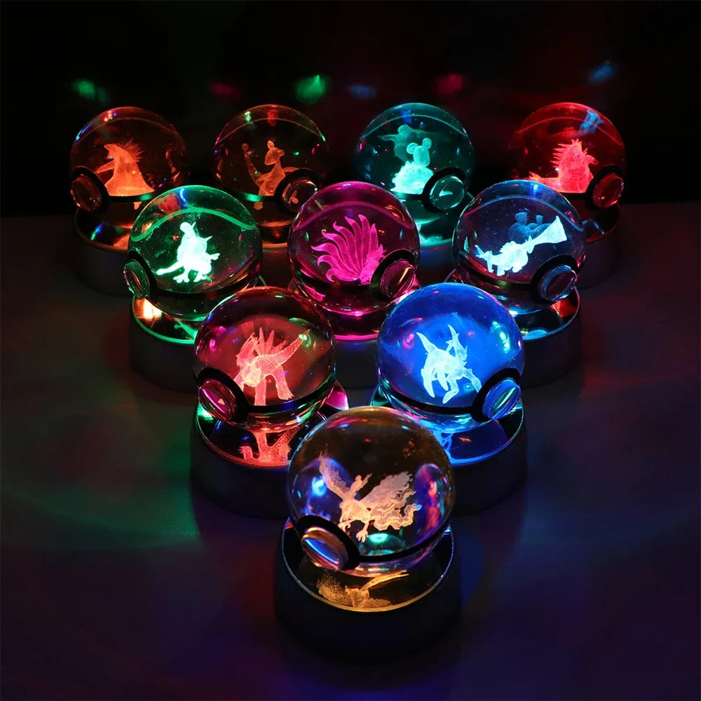 Pokemon 3D Crystal Ball Pikachu Gengar Eevee Mewtwo Anime Led Night Light
