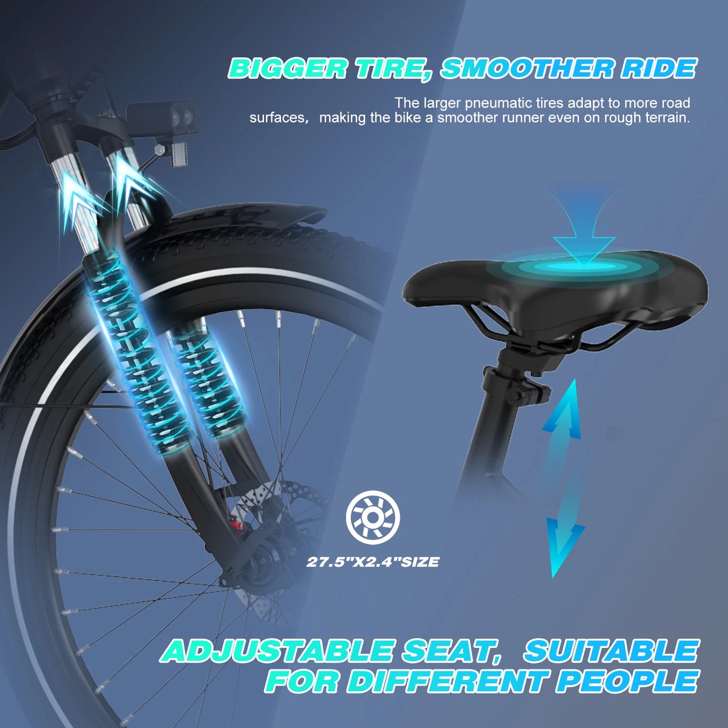 RCB Electric Bike for Adults G6, 25KM/H, 36V 10.4AH Removable Battery EBike, 27.5" Electric Bike, 250W, 7-Speed, Dual Disc Brake
