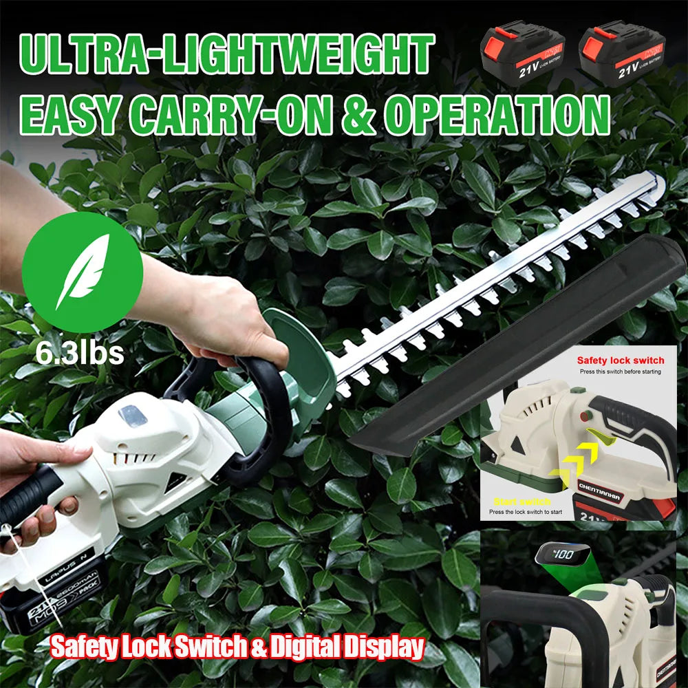 Brushless Cordless Electric Hedge Trimmer Garden Cutter with 2 Batteries