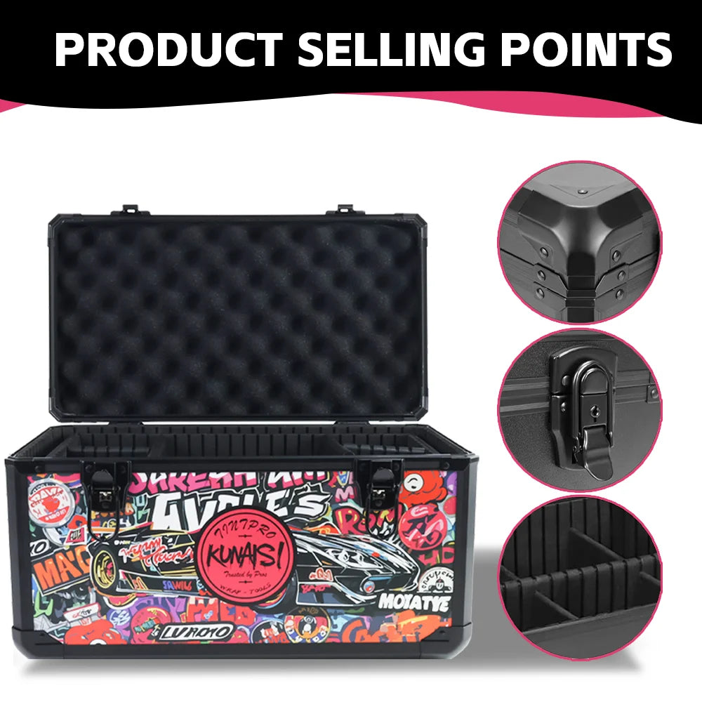 KUNAISI Graffiti Large Aluminum Alloy Toolbox Durable Multi Functional Double layer adjustable size storage box 43*23*24.5cm