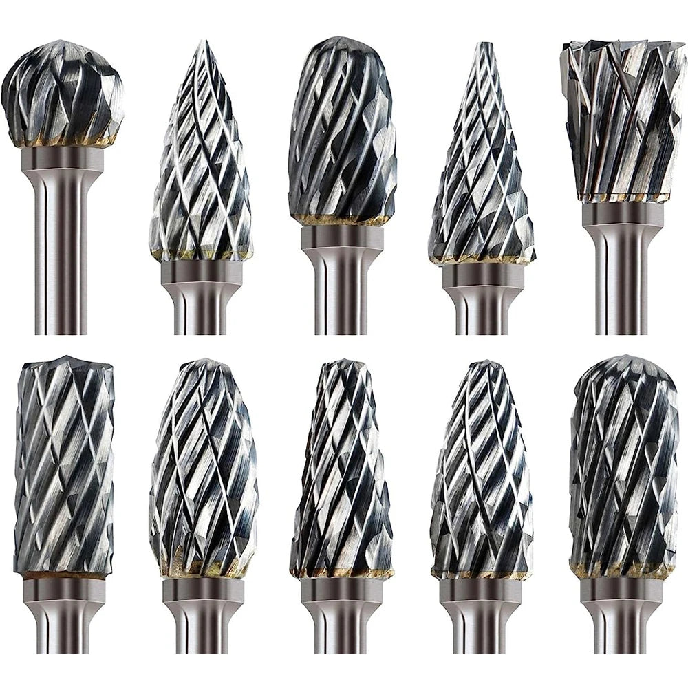 10PCS Carbide Burr Set Compatible with Dremel 1/8" Shank Die Grinder Rotary Tool Rasp Bits Wood Metal Carving Electric Grinding