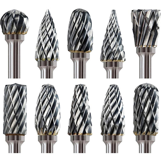 10PCS Carbide Burr Set Compatible with Dremel 1/8" Shank Die Grinder Rotary Tool Rasp Bits Wood Metal Carving Electric Grinding