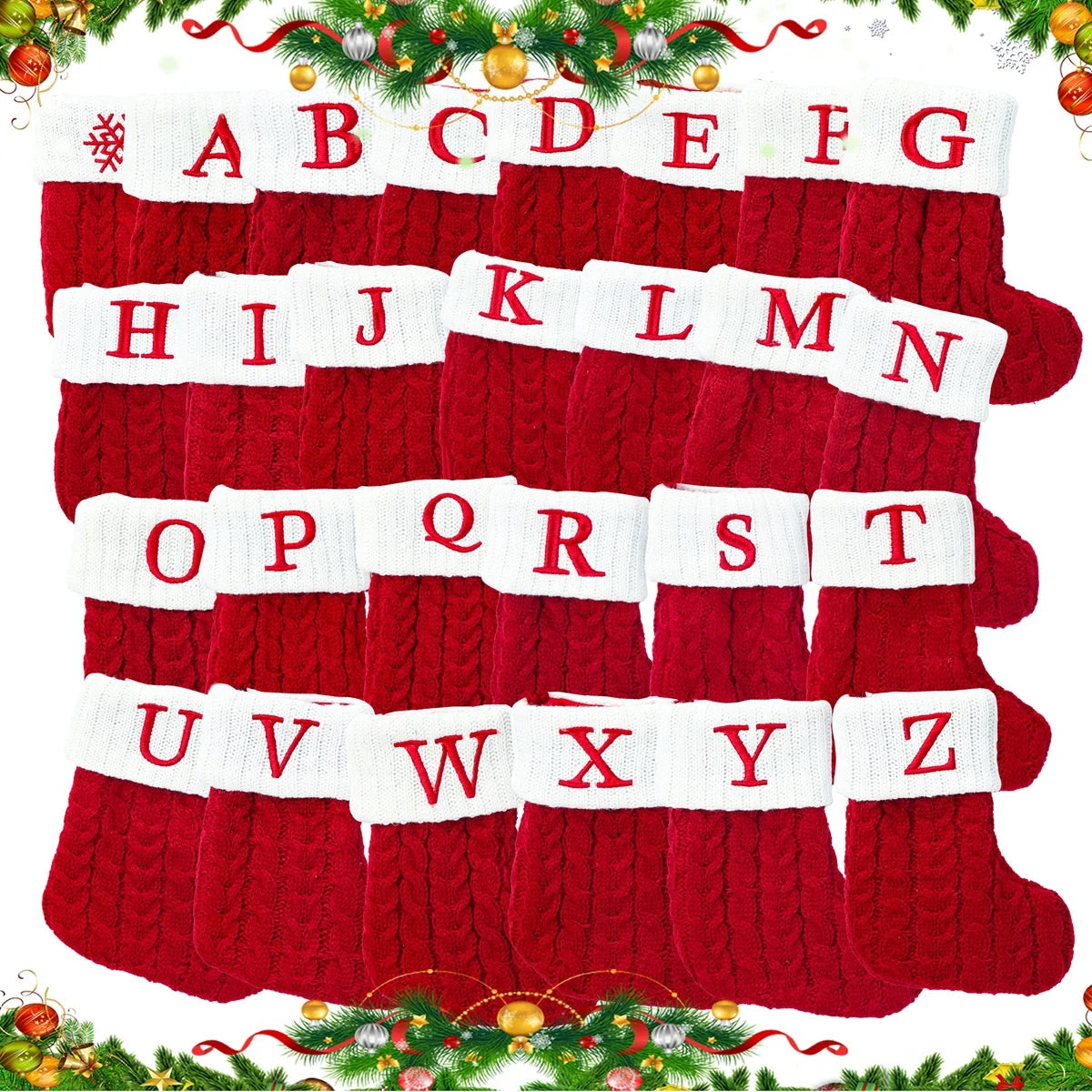 Christmas Socks Knitting Snowflake Letter Decoration 2025 For Home Xmas Tree Ornament Gift