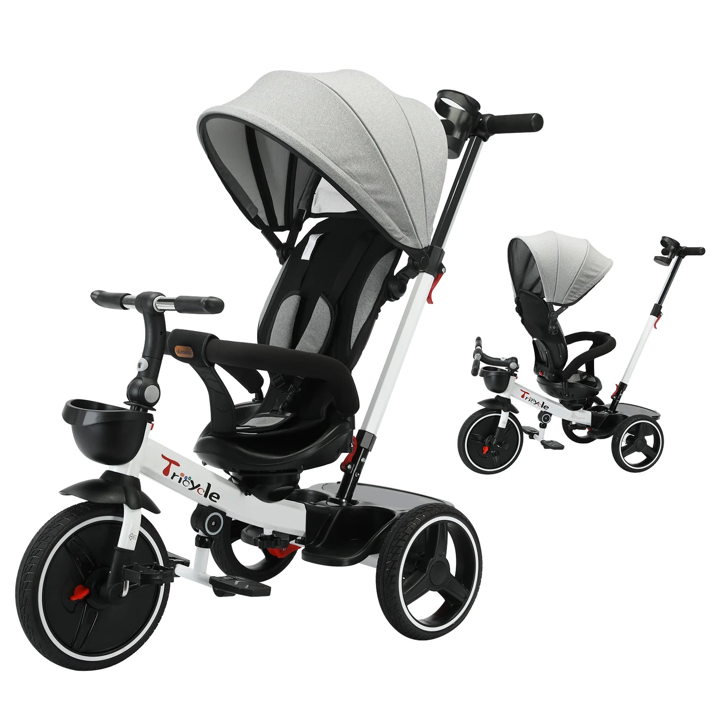 Ubravoo Baby Stroller Tricycle Ride Bike , 5-in-1, Adjustable Canopy, Sitting & Lying, Celerity Disassembly & Assembly, 1-5 Years