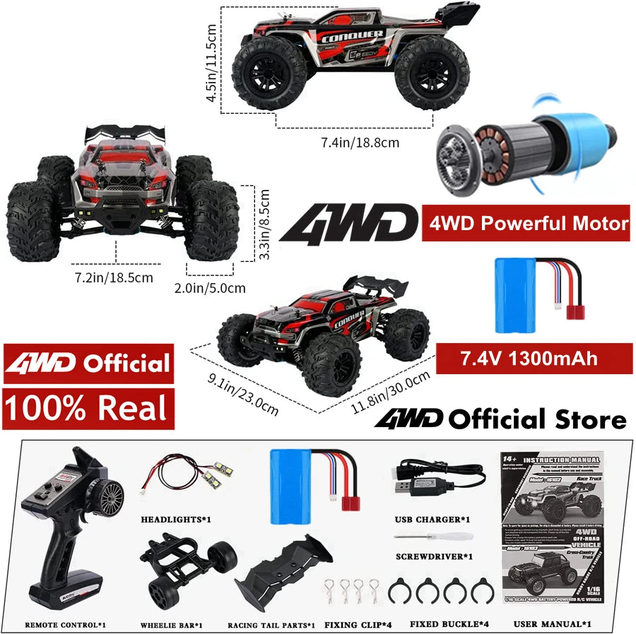 4WD 1:16 80KM/H Super Brushless 50KM/H Brushed RC Car 4x4 Off Road High Speed Drift Racing Truck Toy Kids Adults