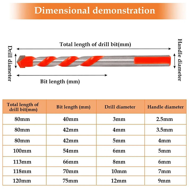 16PCS Tungsten Carbide Masonry Drill Bit Set for Metal Steel Porcelain Ceramic Tile Concrete Brick Wood 3-12mm Drilling Tools