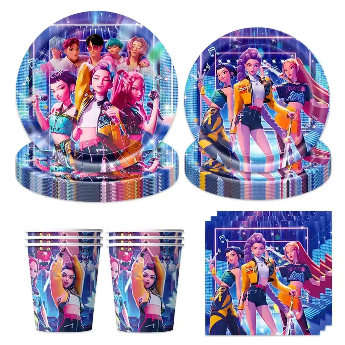 K-pop Demon Hunters Christmas Party Favors Anime Demon Hunting Cupcake Toppers Postcard Group Cards Stickers Banner Balloon Sets