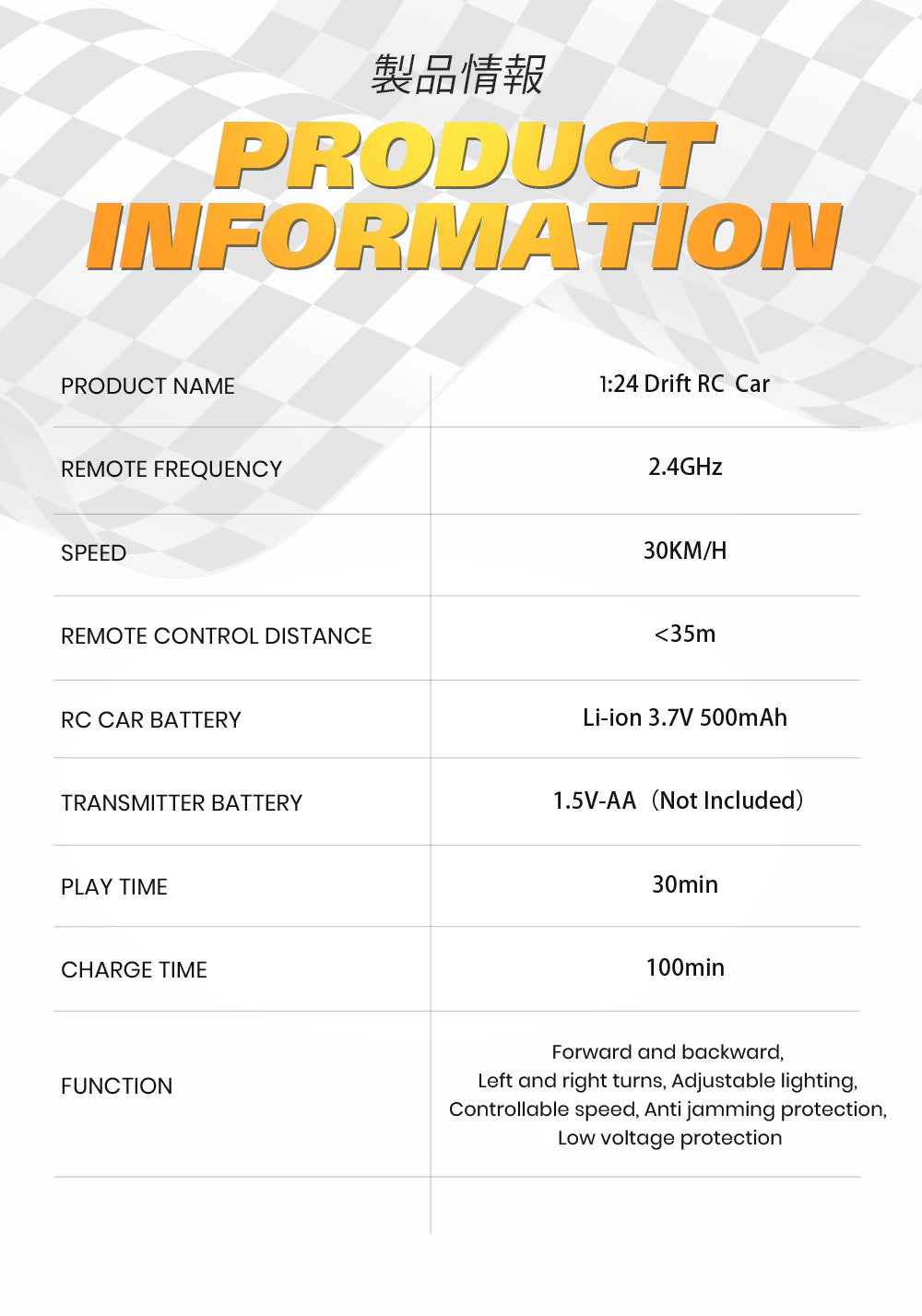 1:24 High Speed RC Drift Vehicle Cars Mustang 4WD Remote Control Racing Car Gift Toy