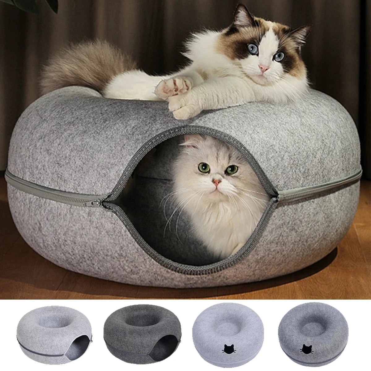 Interactive Round Small Cat Tunnel Nest Felt Kittens Bed House Scratcher