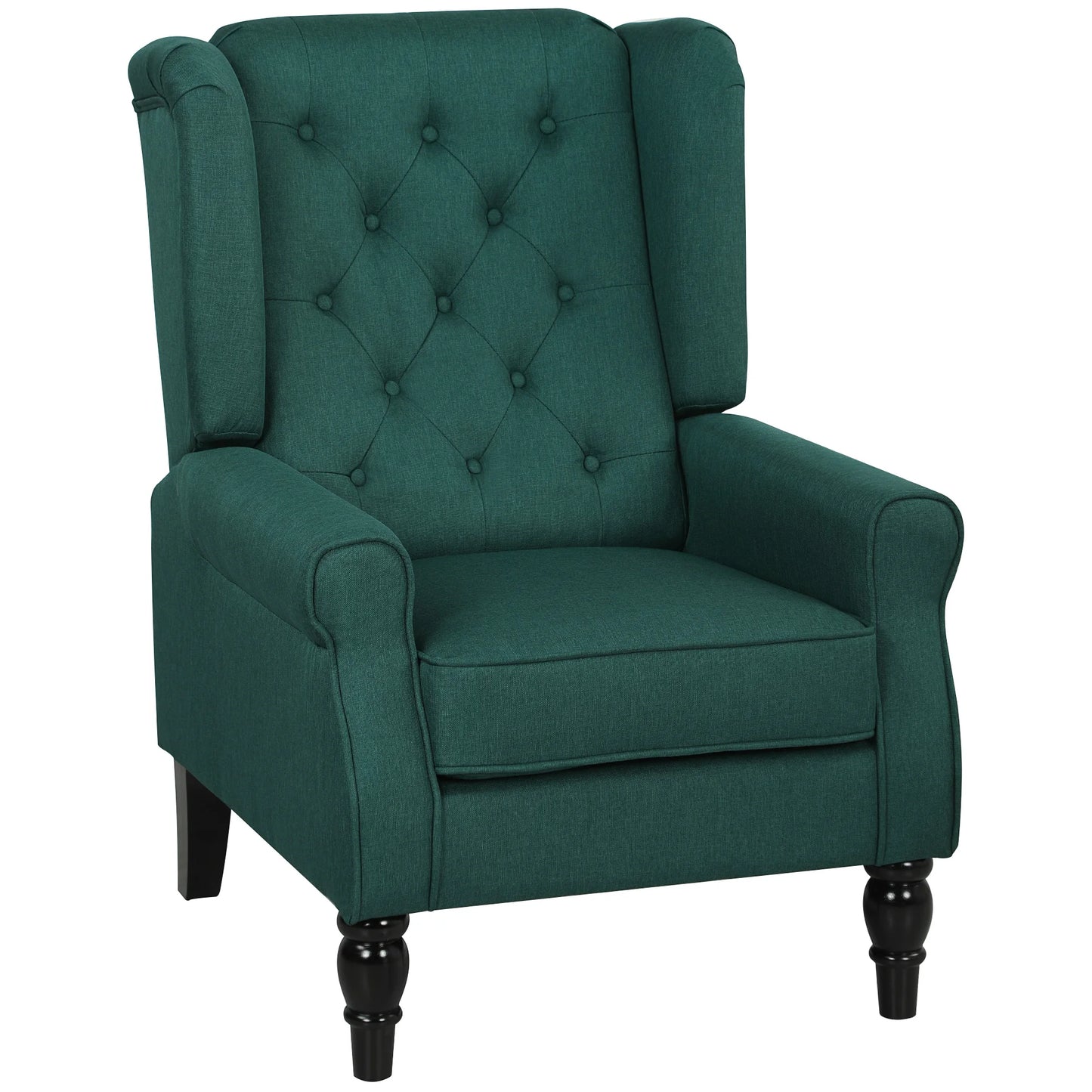 Accent Chair Wingback Armchair Tufted Club Wood Fabric, Dark Green