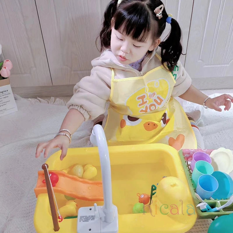 Kids Kitchen Sink Toys Electric Dishwasher Playing Toy With Running Water Pretend Play