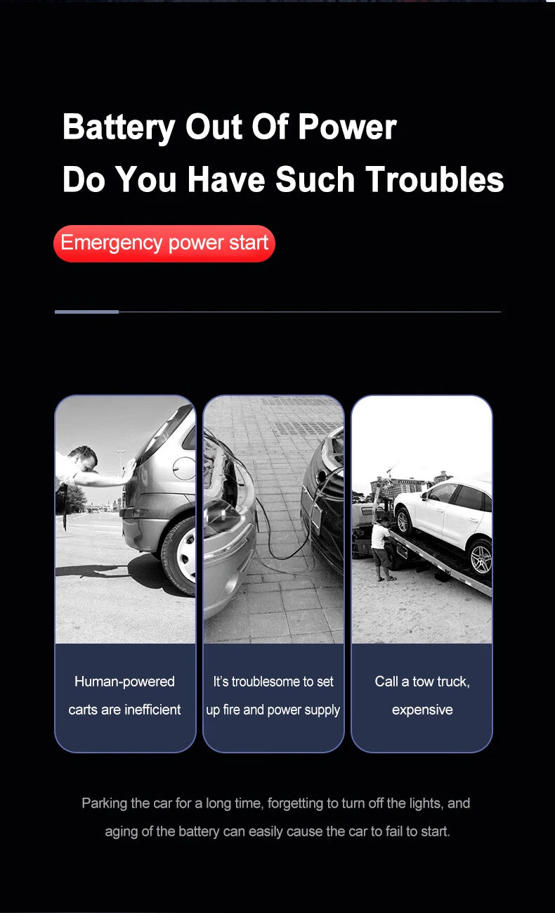 12V Car Jump Starter 600A-2000A Car Battery Starter Booster Emergency Start Portable Power Bank