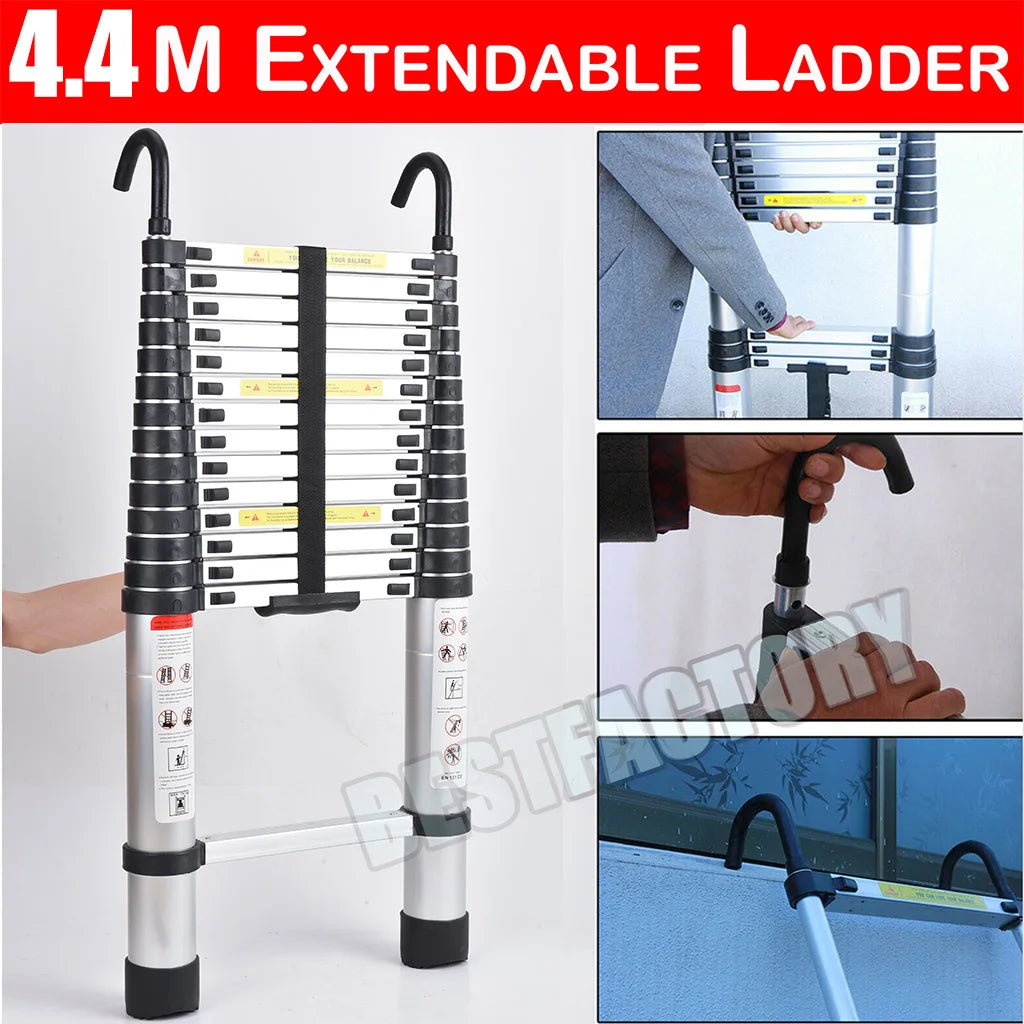 Telescopic Ladder 2.6m-6.2m, Portable Extendable Multi-Purpose Folding Aluminium Ladder Heavy Duty Extension Step