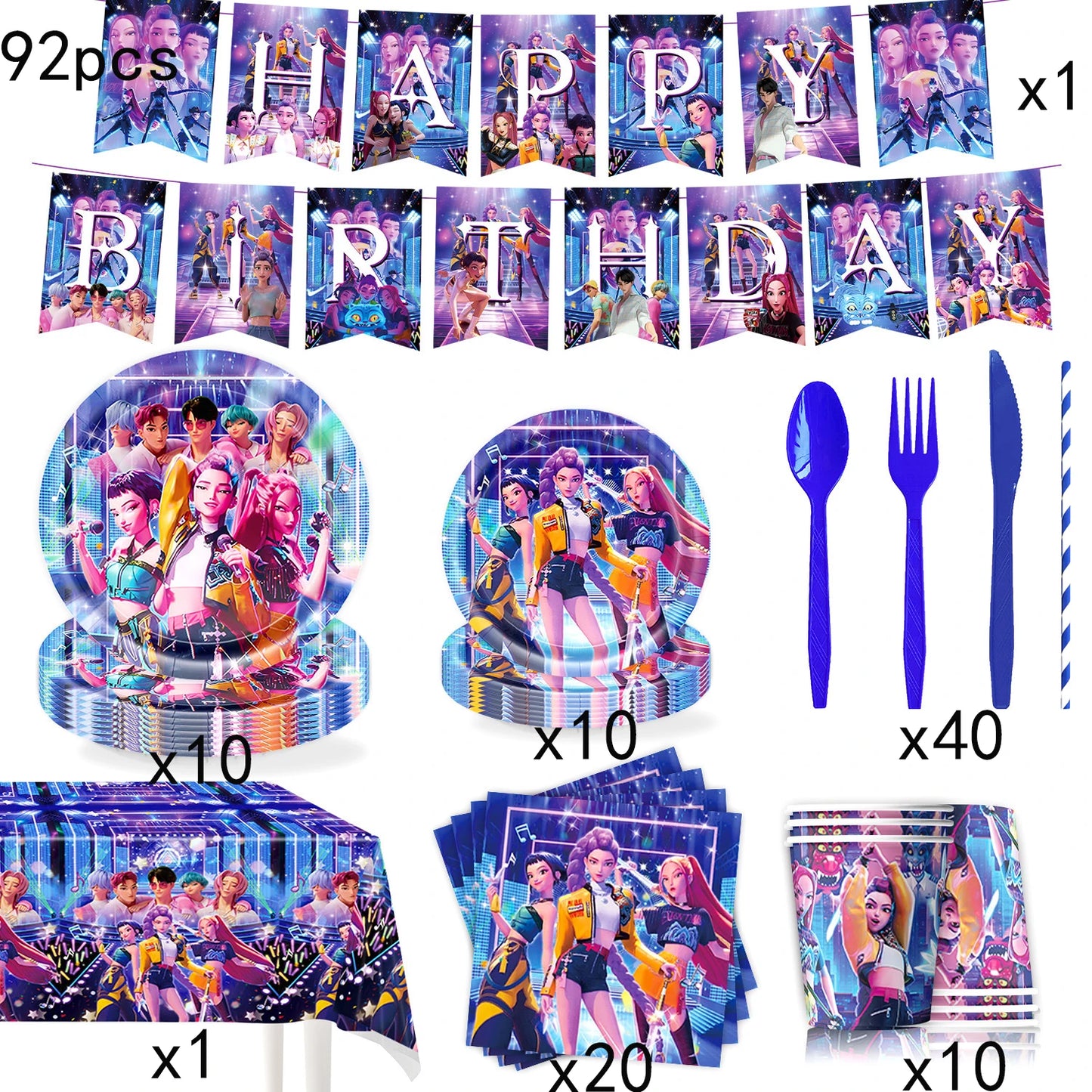 K-pop Demon Hunters Christmas Party Favors Anime Demon Hunting Cupcake Toppers Postcard Group Cards Stickers Banner Balloon Sets