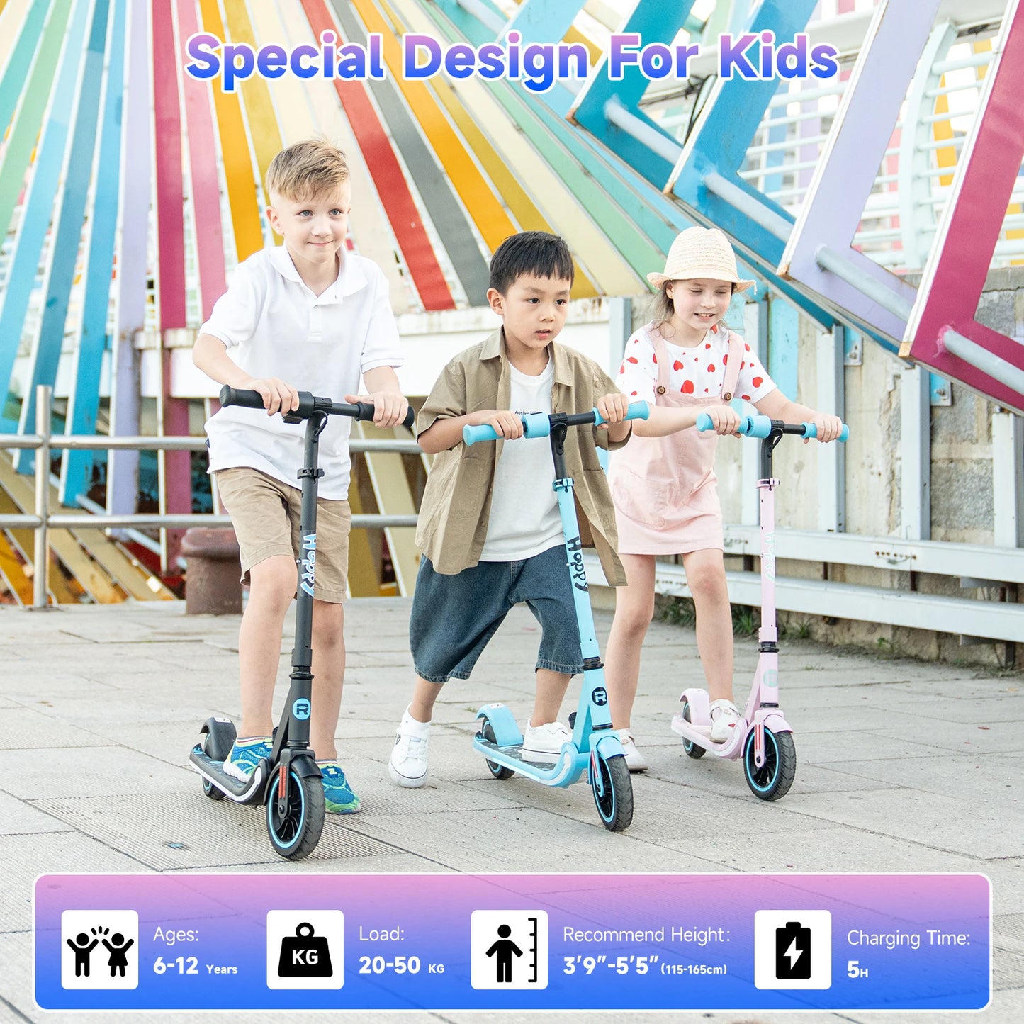 RCB Electric Scooter for Kids Ages 6-12, Up to 16KM/H & 8KM, LED Display Lightweight