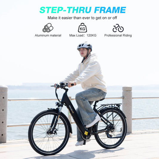 RCB Electric Bike for Adults G6, 25KM/H, 36V 10.4AH Removable Battery EBike, 27.5" Electric Bike, 250W, 7-Speed, Dual Disc Brake