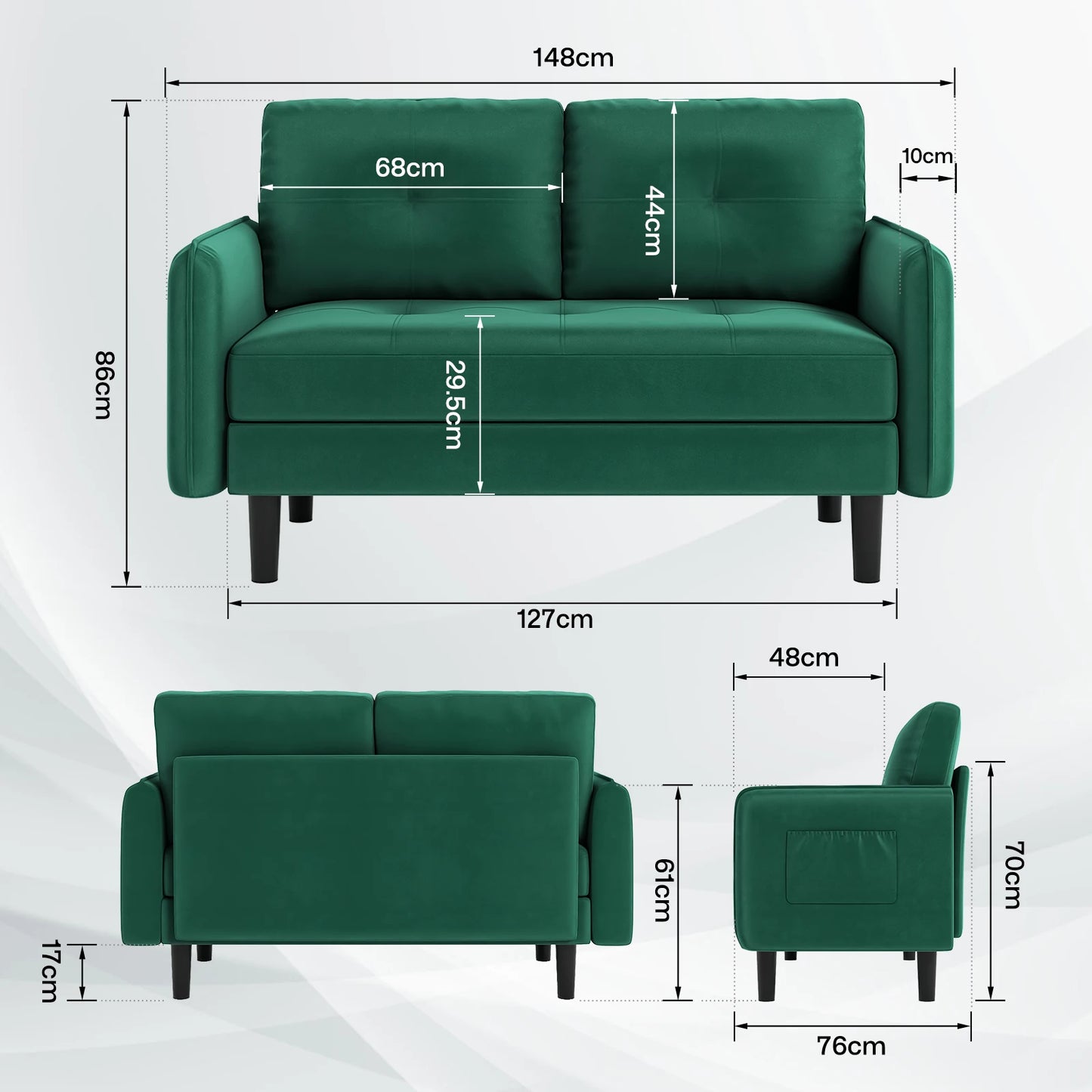 2 Seater Sofa, Modern Velvet Sofa Couch with Thicken Cushions for Living Room, Bedroom, Apartment,
