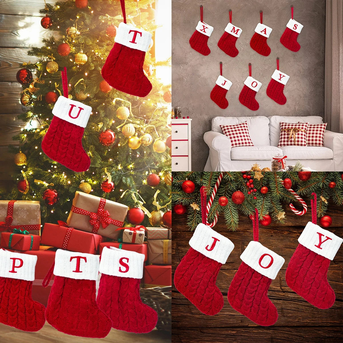 Christmas Socks Knitting Snowflake Letter Decoration 2025 For Home Tree Ornament Gift