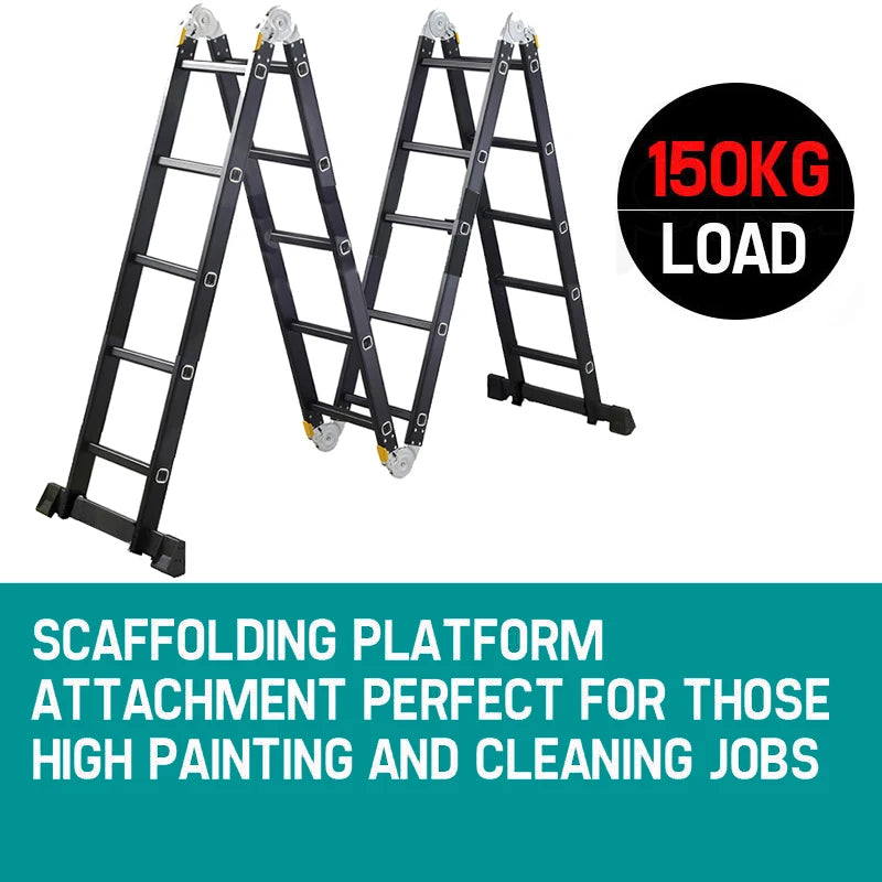 5.7M Multi-Use Aluminium Folding Extendable Ladder With 2 Platform 14 In 1 Combination Ladder Anti-Slip Rubber Sleeve