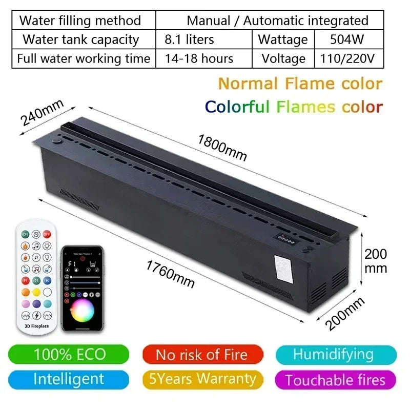 3D Atomizing Fireplace For Living Room Multi-color Fake Flame Electronic Remote Control Water Steam
