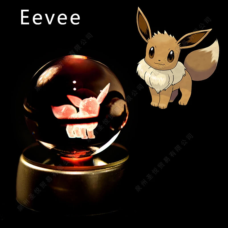 Pokemon Crystal Ball 3D Pikachu Gengar Mewtwo Night Light Lamp