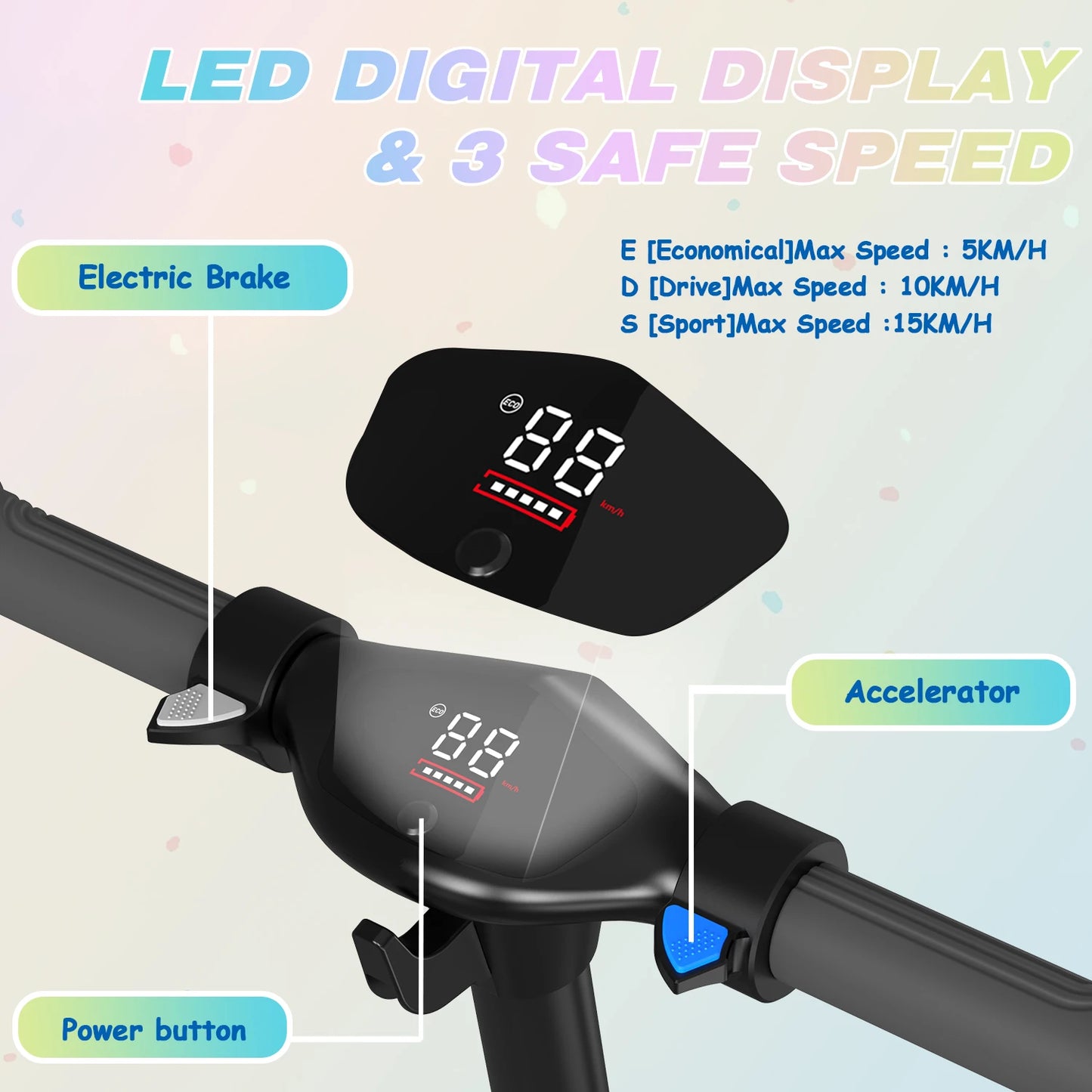 RCB R12 Electric Scooter for Kids Age 6-12, Rainbow Lights, 6.5" Foldable E Scooter, LED Display, Lightweight