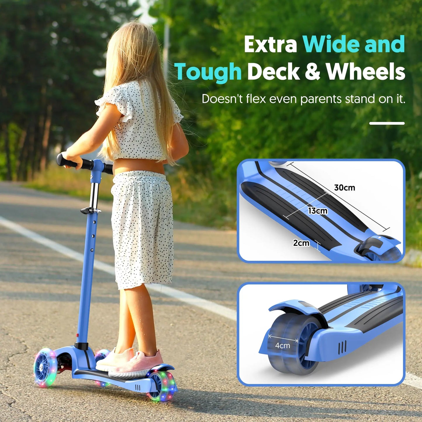 Adjustable foldable pedal Kids Scooter Light-Up 3 Wheels Adjustable Height to Steer for Ages 3-10