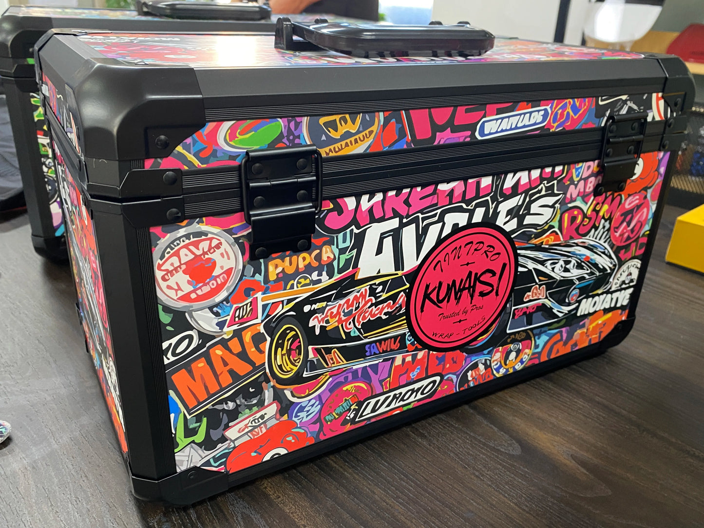 KUNAISI Graffiti Large Aluminum Alloy Toolbox Durable Multi Functional Double layer adjustable size storage box 43*23*24.5cm