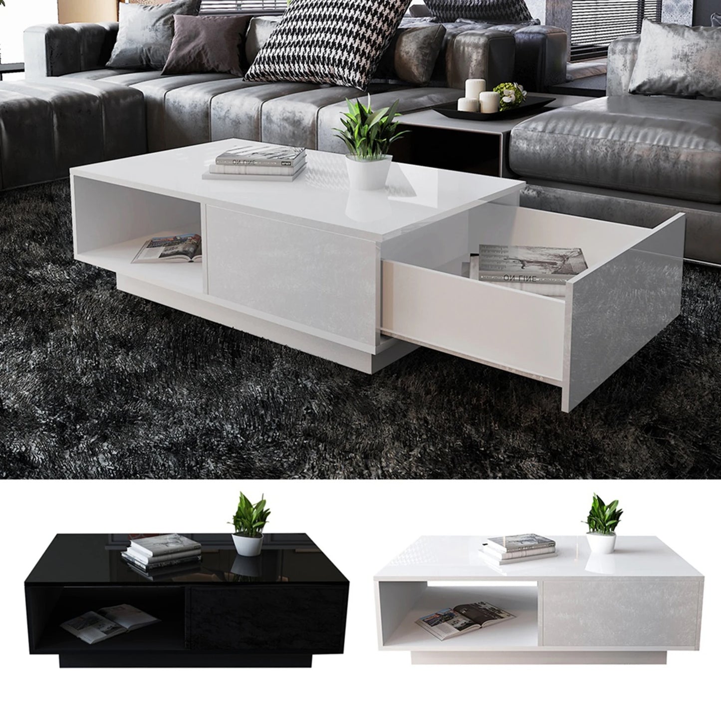 Rectangular Coffee Tea Table Storage Living Room