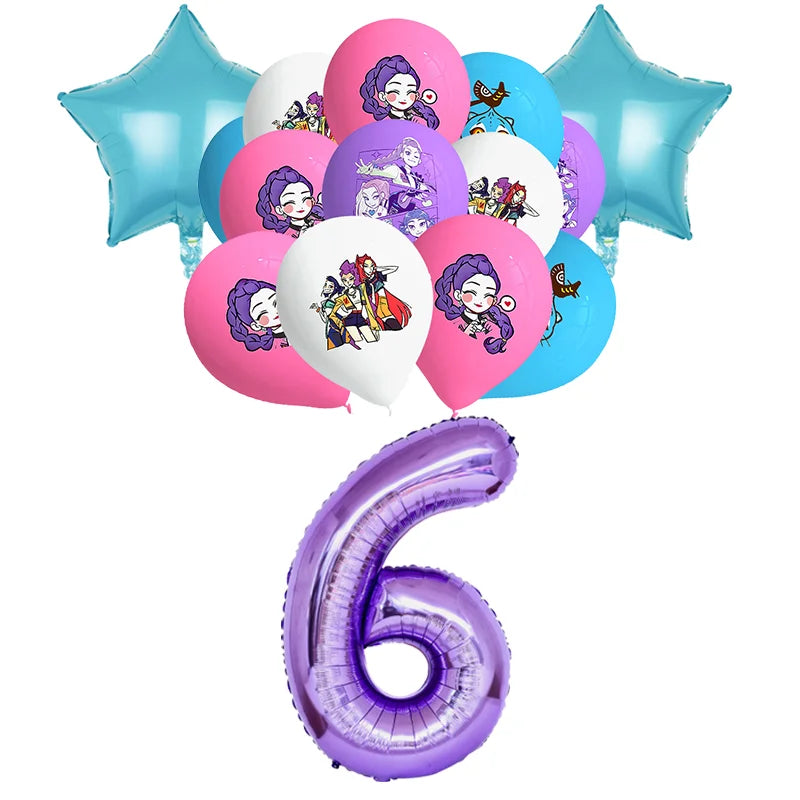NEW Kpop Demon Hunter Decoration Birthday Supplies Kpop Birthday Theme Ballons Plate Cup Napkin Gift Bag Background Party Favor