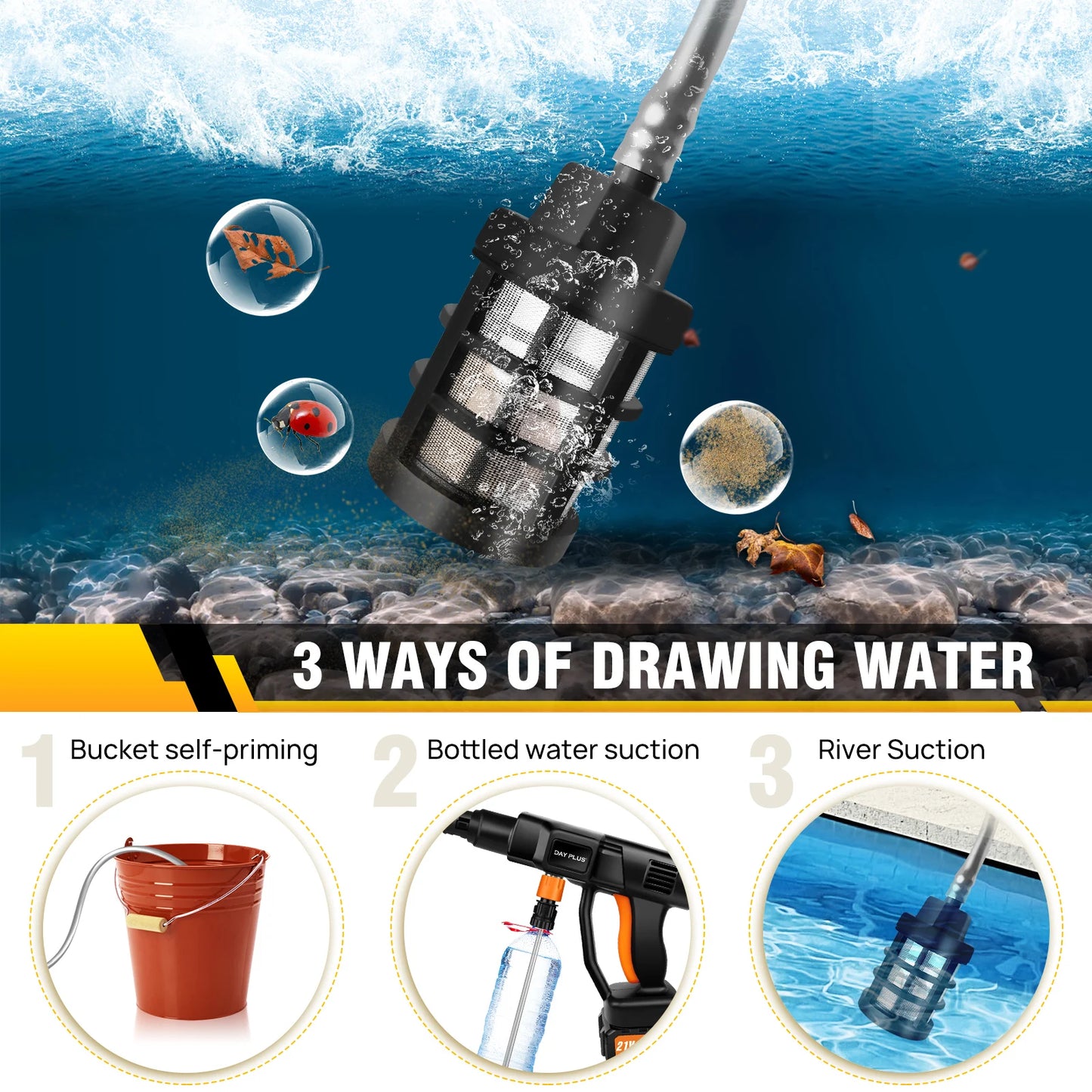 DayPlus Cordless Pressure Washer,6-in-1 Portable 150bar 3.0Ah Battery for Floor/Garden Cleaning