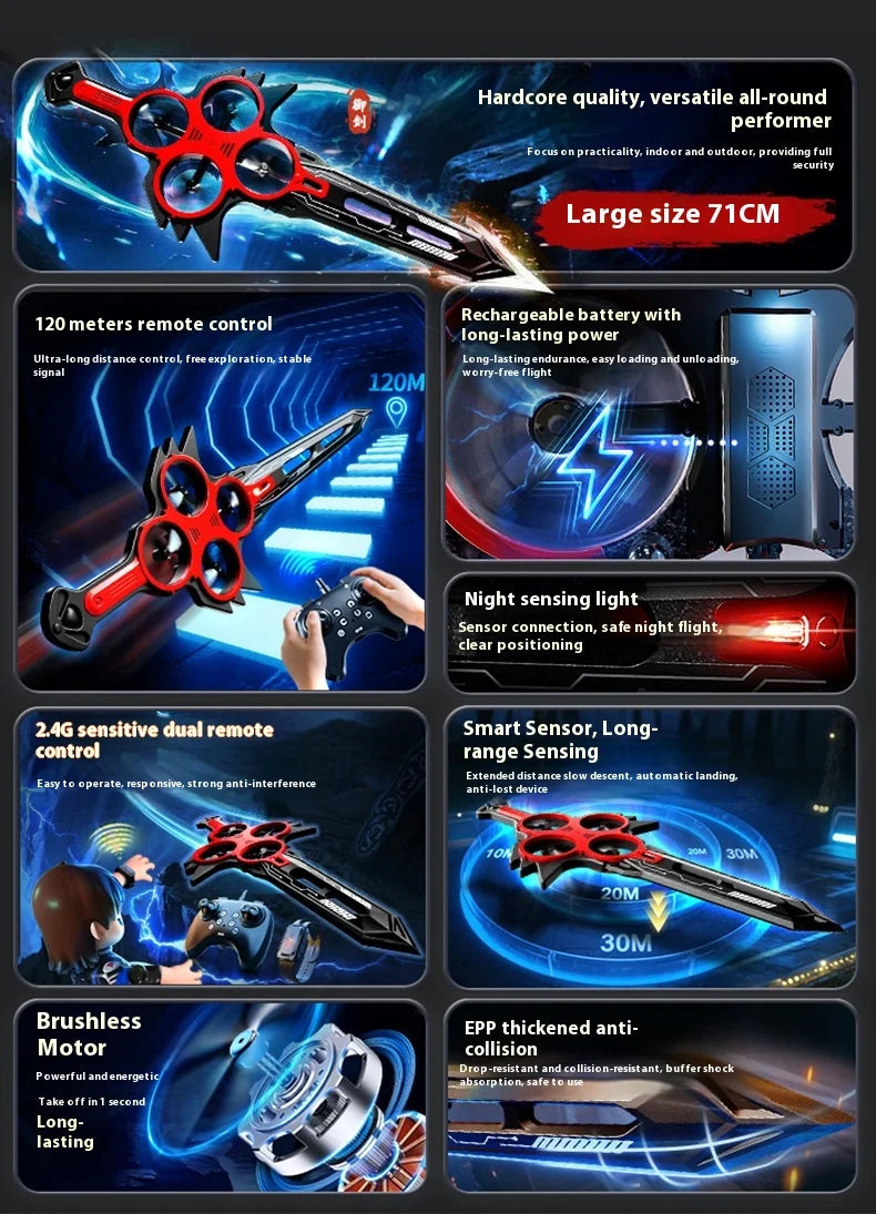 70cm Remote Flying Sword Drone,Rc Glider For Adults,3-Speed Stunt Hand Remote Controlled,Drop-Resistant Material,360° Stunt Flip