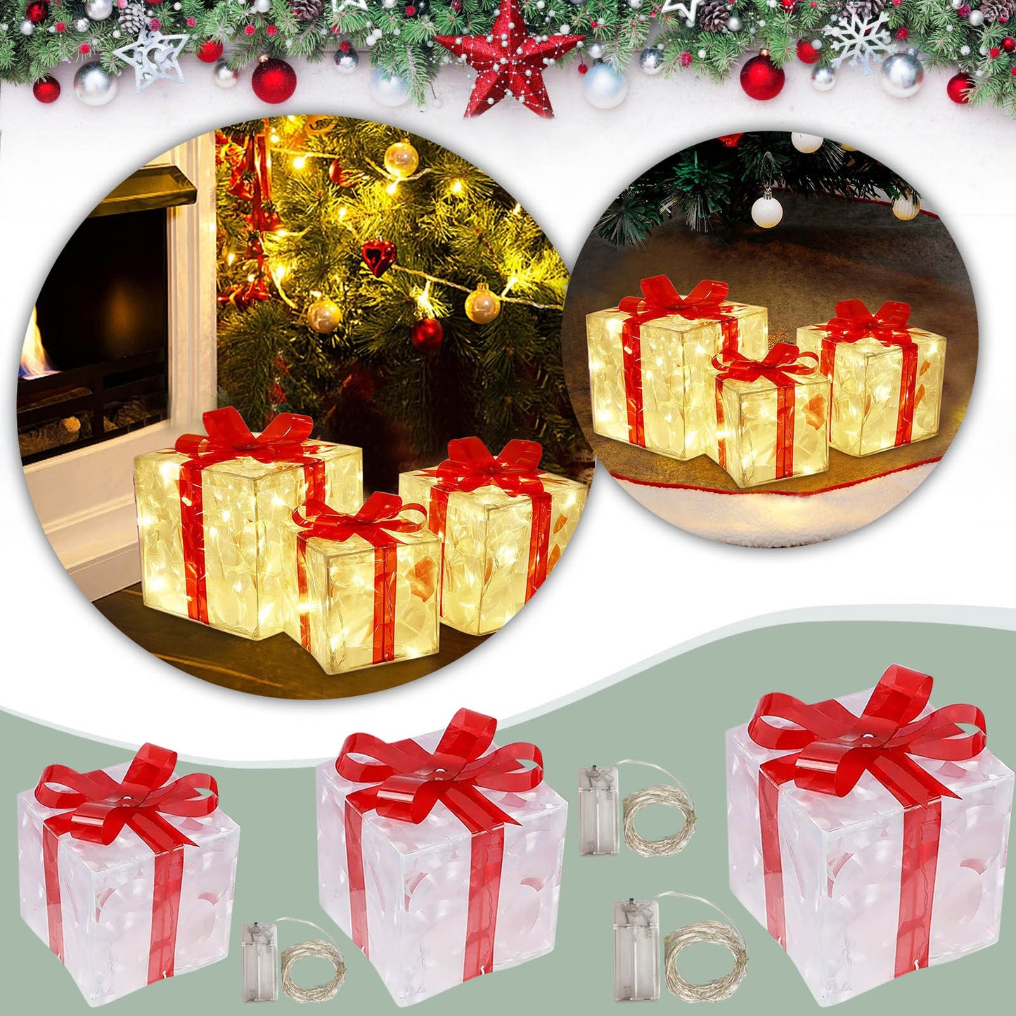 Christmas Glowing Gifts Box Decoration Ornament With Bow Lighting Box Outdoor Light Lighting Xmas New Year
