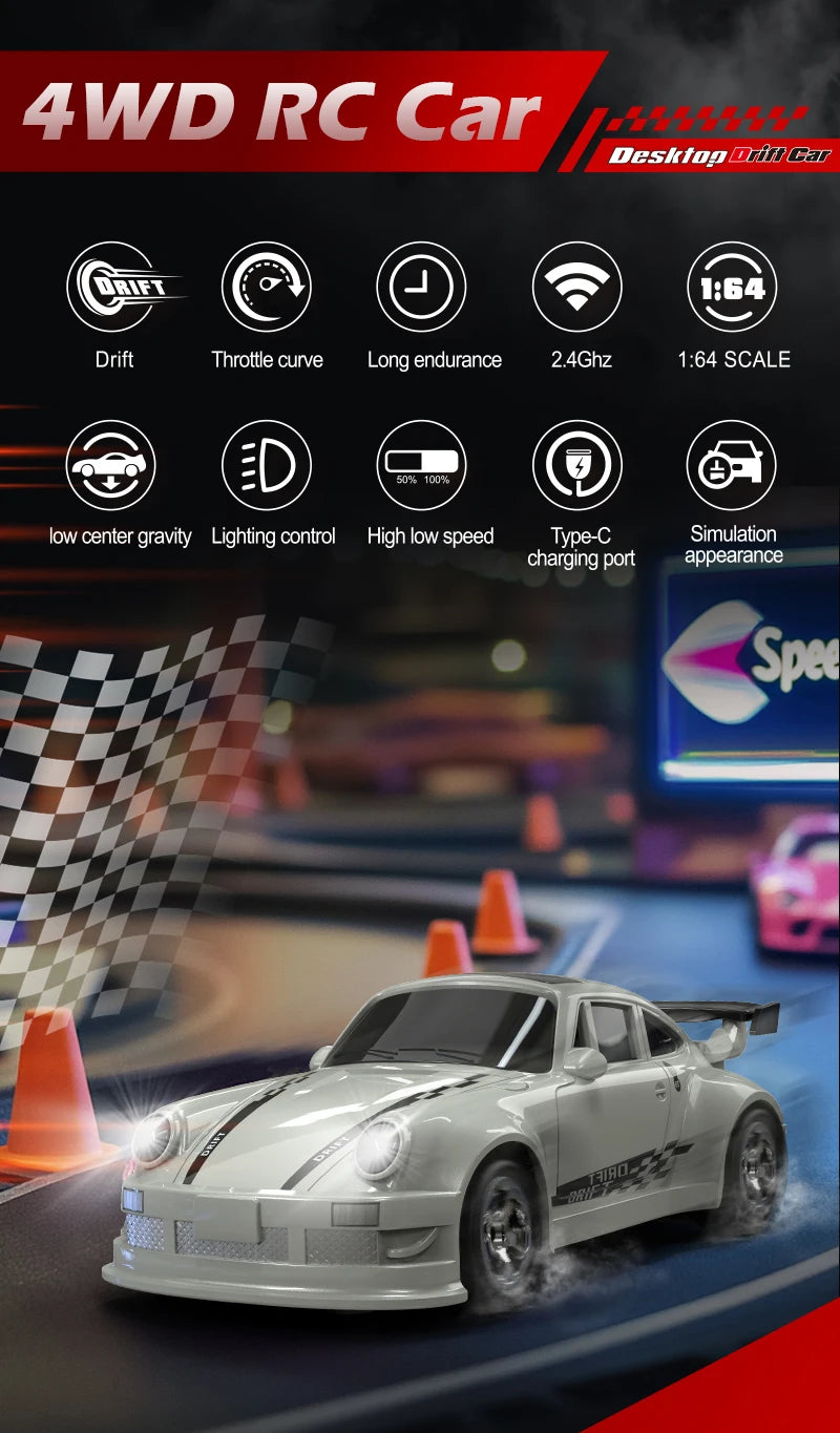 2025 New Kf20 1:64 Drift Rc Car Full Proportions Desk Competition Toy Ideal Gifts