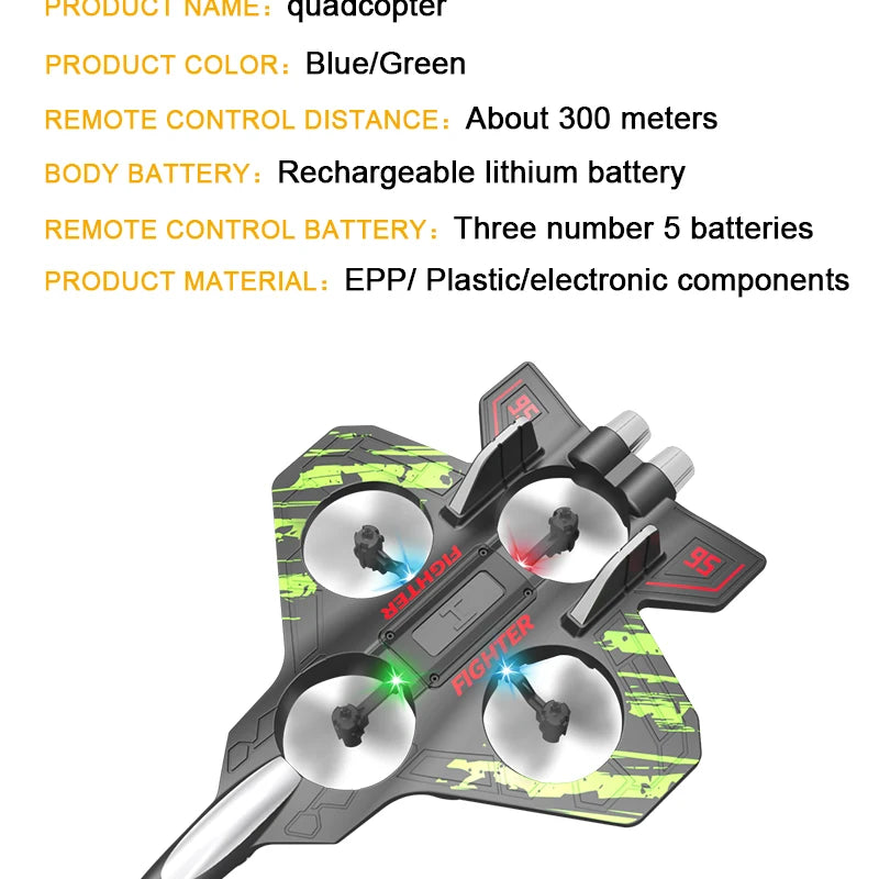 2.4G Remote Control Fighter Electric Foam Glider Stunt Tumbling UAV Helicopter with LED Lights