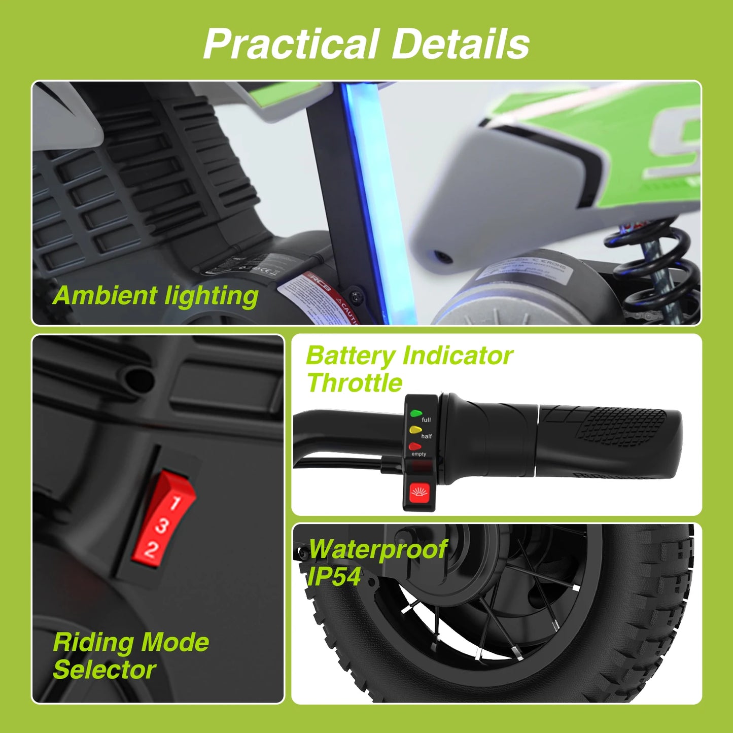 RCB Electric Motorcycle Kids, 36V 350W R9X PRO- Up 25KM/H &16KM Long-Range, 3-Speed