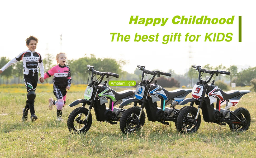 RCB Electric Motorcycle Kids, 36V 350W R9X PRO- Up 25KM/H &16KM Long-Range, 3-Speed